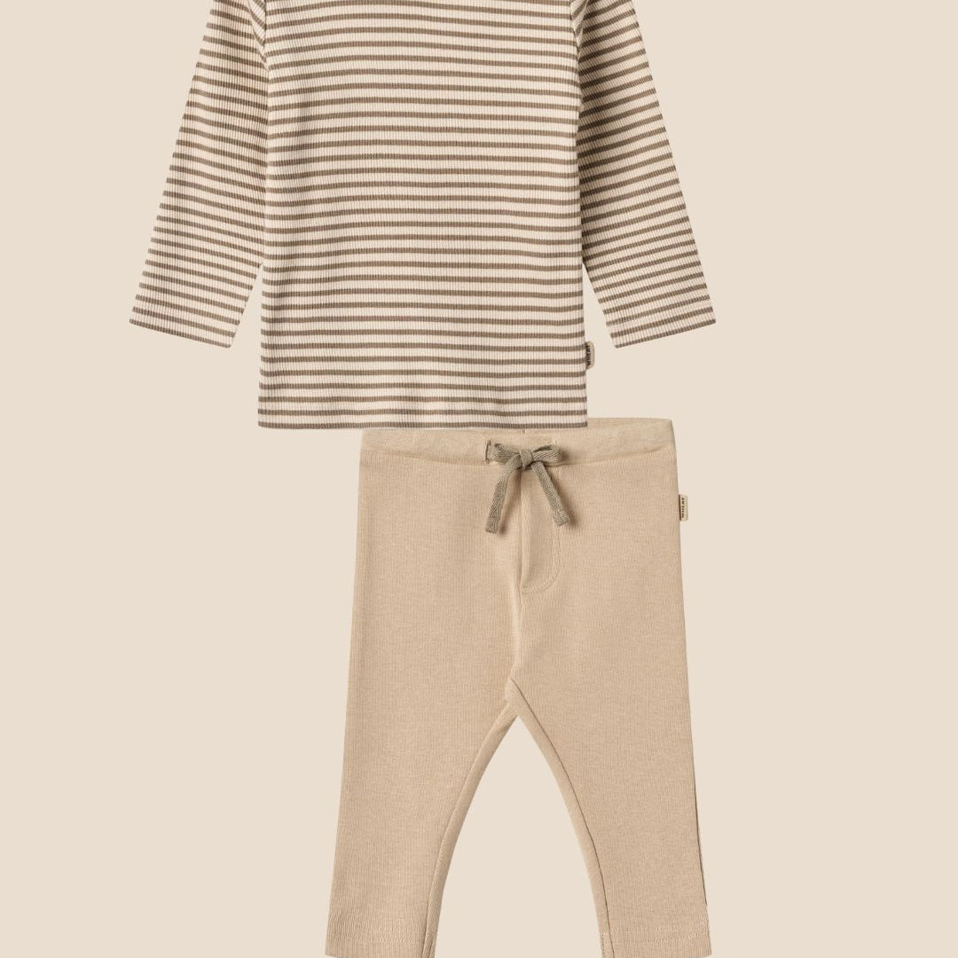 beige gestreept setje jongens baby