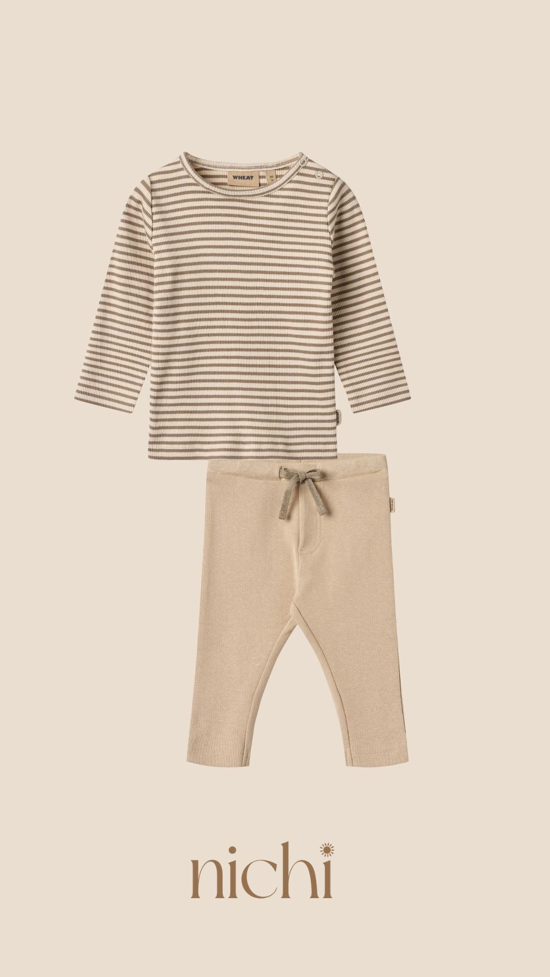 beige gestreept setje jongens baby