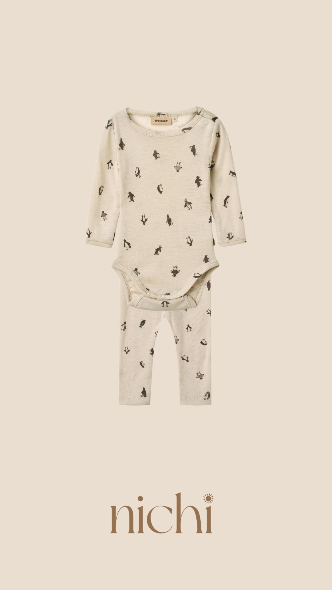 wollen romper en legging set pinguin