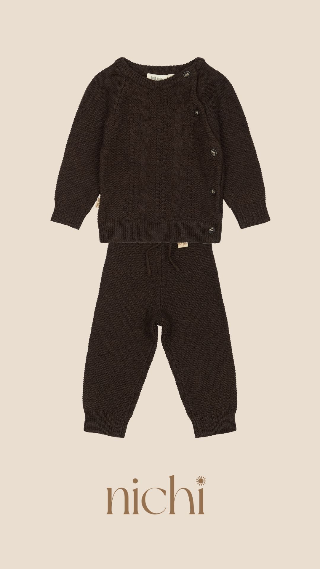 bruin gebreide set voor baby's
