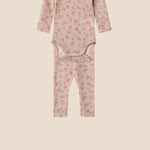 wollen romper en legging set roze bloemen