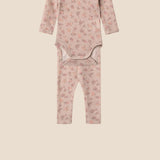 wollen romper en legging set roze bloemen
