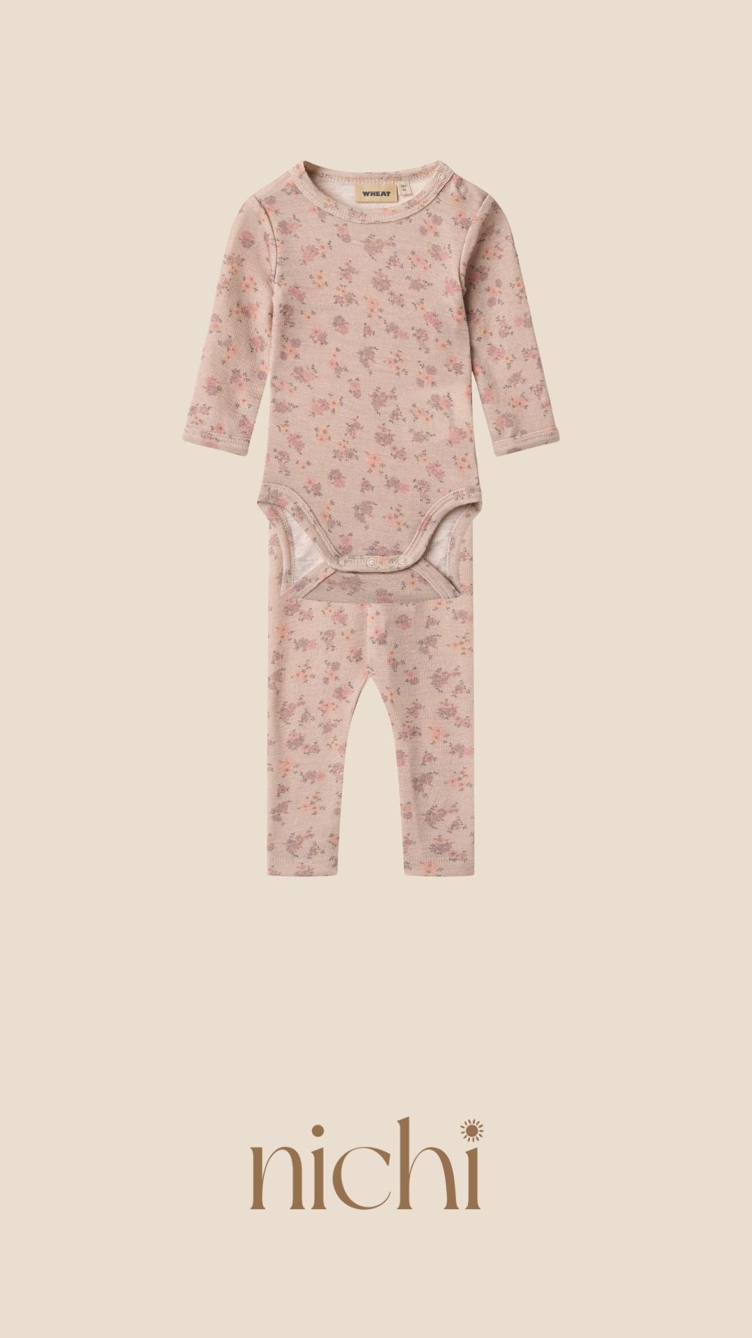 wollen romper en legging set roze bloemen