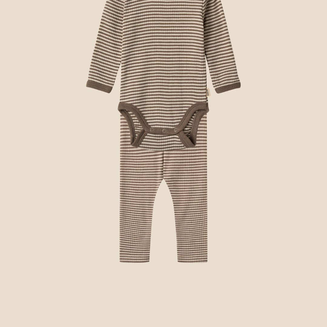 wheat wollen romper legging gestreept bruin
