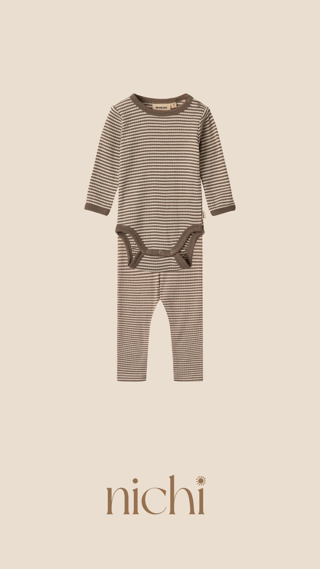 wheat wollen romper legging gestreept bruin
