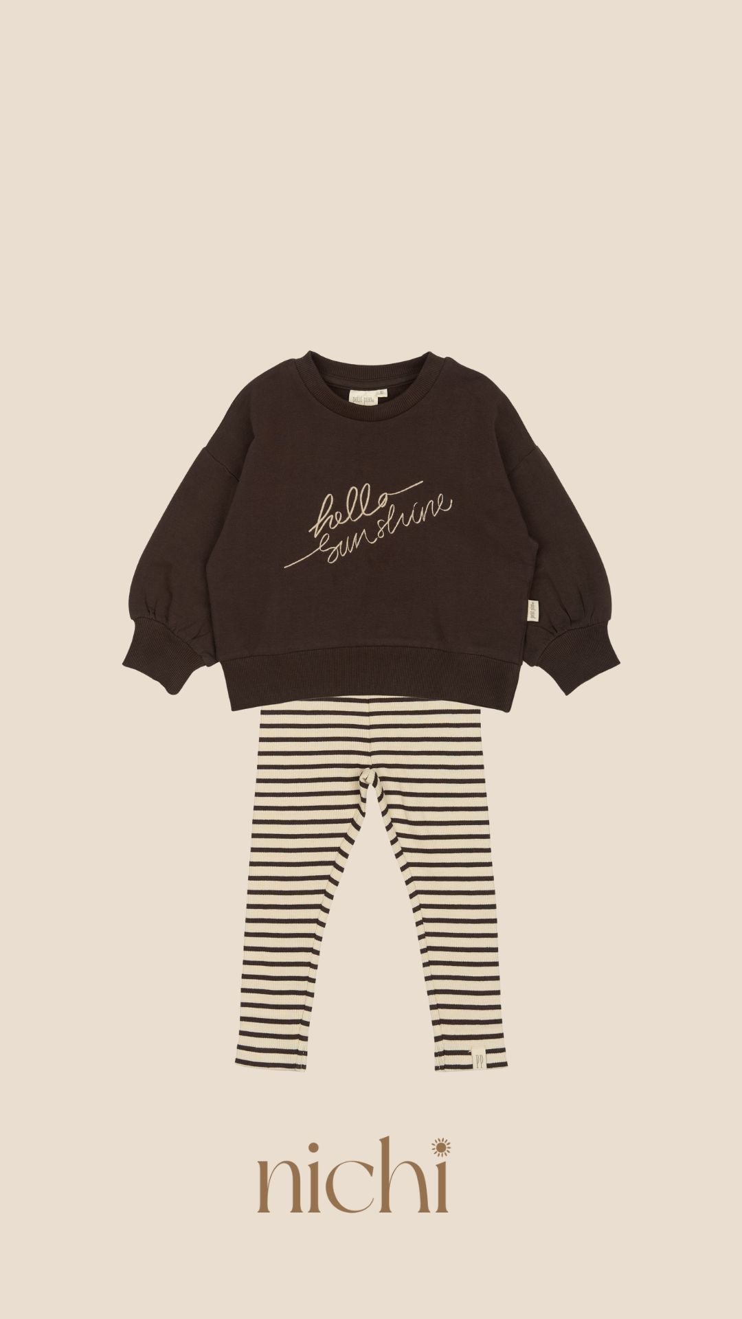 bruine set voor baby's streepjes en print