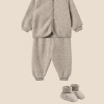 wheat wollen set vest en broek taupe