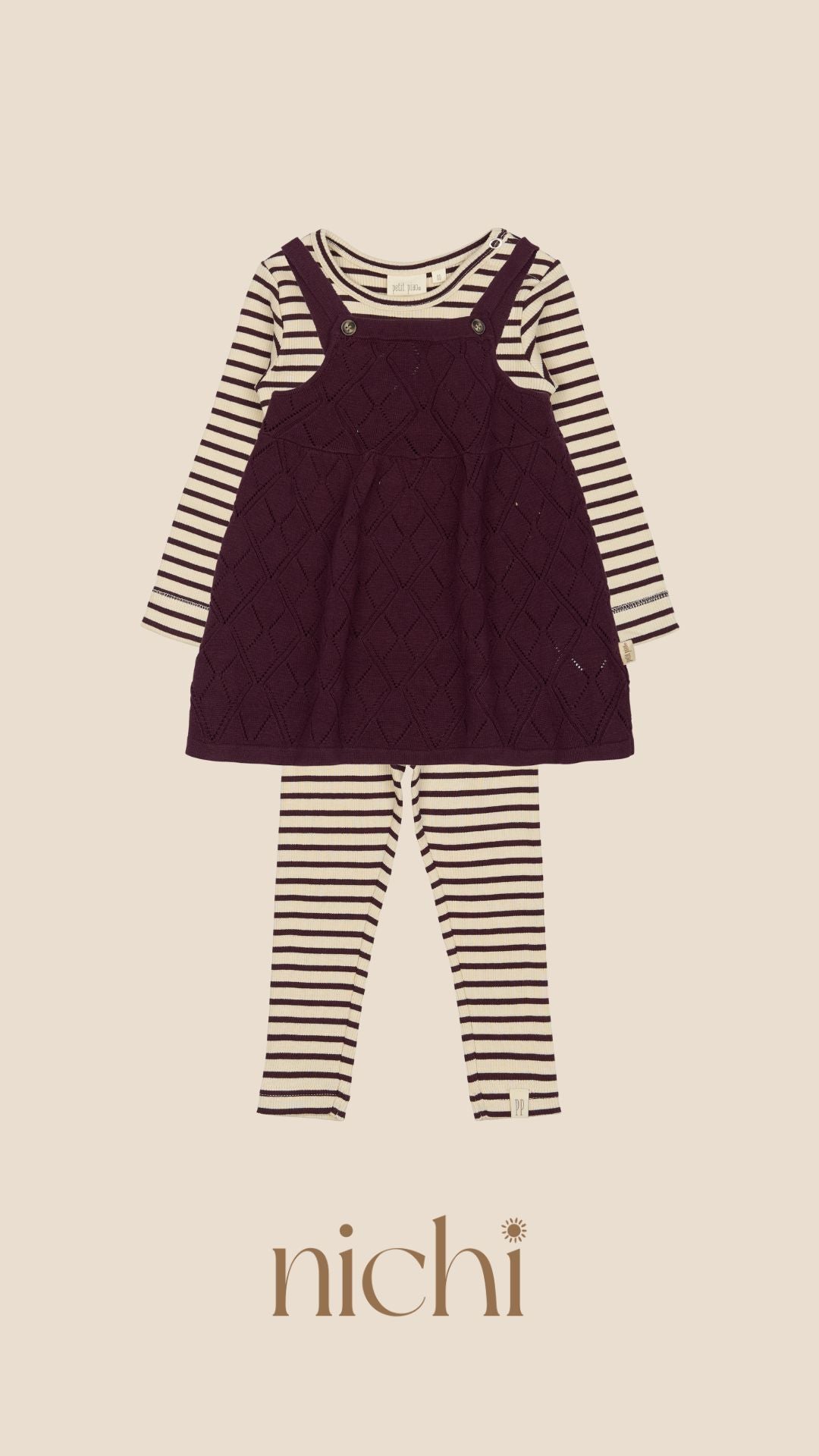 bordeaux rood setje baby's legging jurkje en shirt