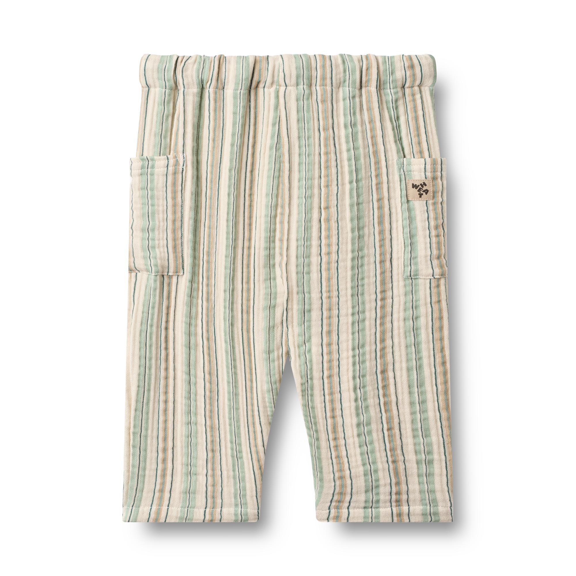 wheat gestreepte broek Arne groen en beige jongensbaby