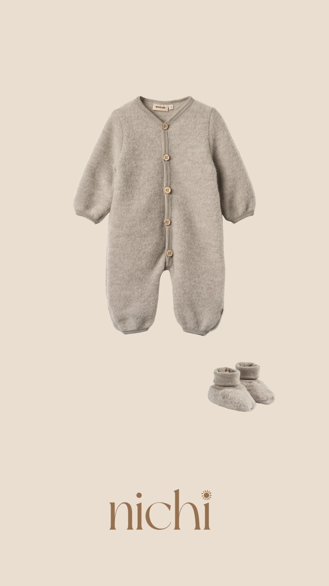 wheat wollen buiten pak newborn taupe