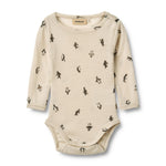 Wheat wollen romper lange mouwen pinguïn
