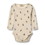 Wheat wollen romper lange mouwen pinguïn
