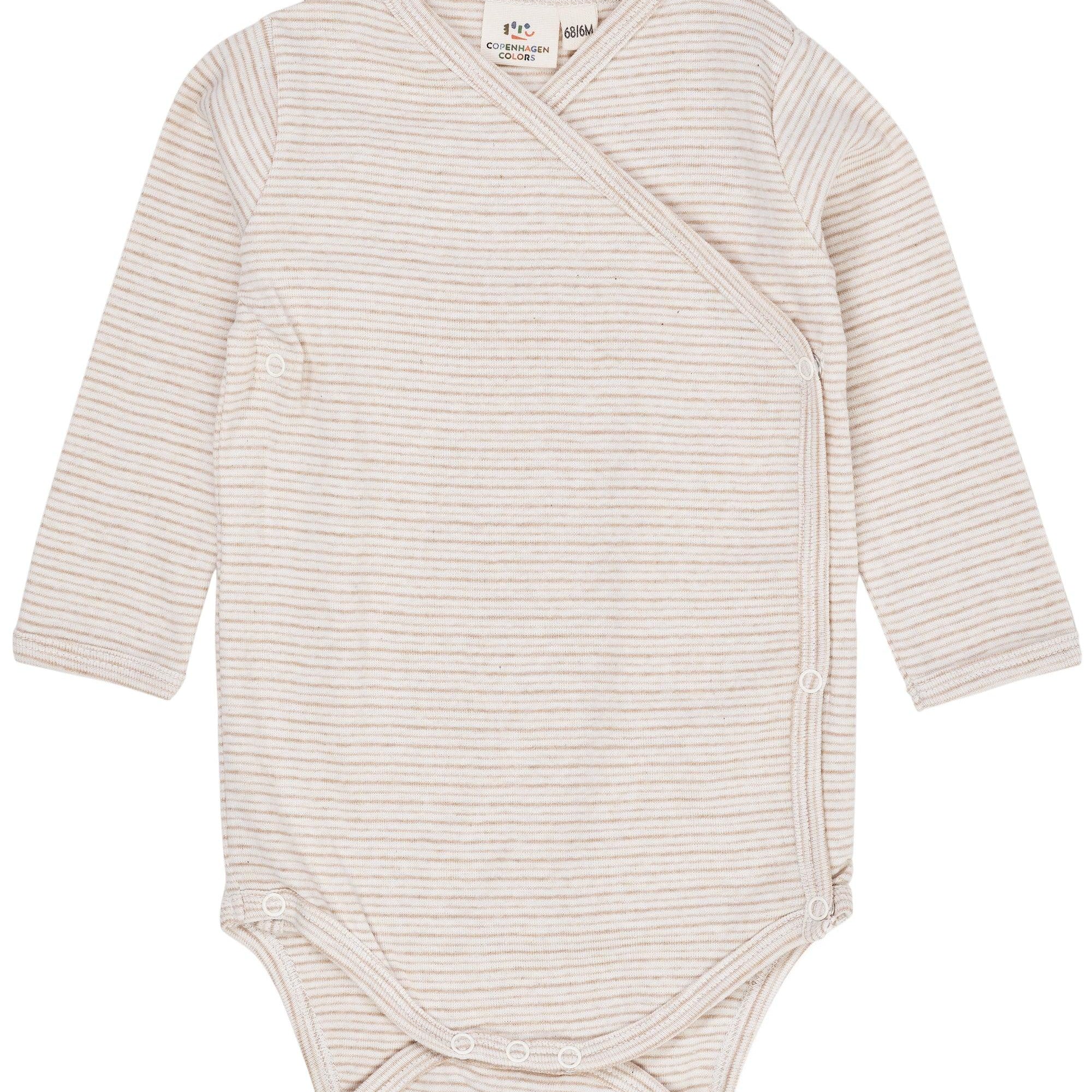 Copenhagen Colors Striped Overslagromper Beige - Nichi Baby Store