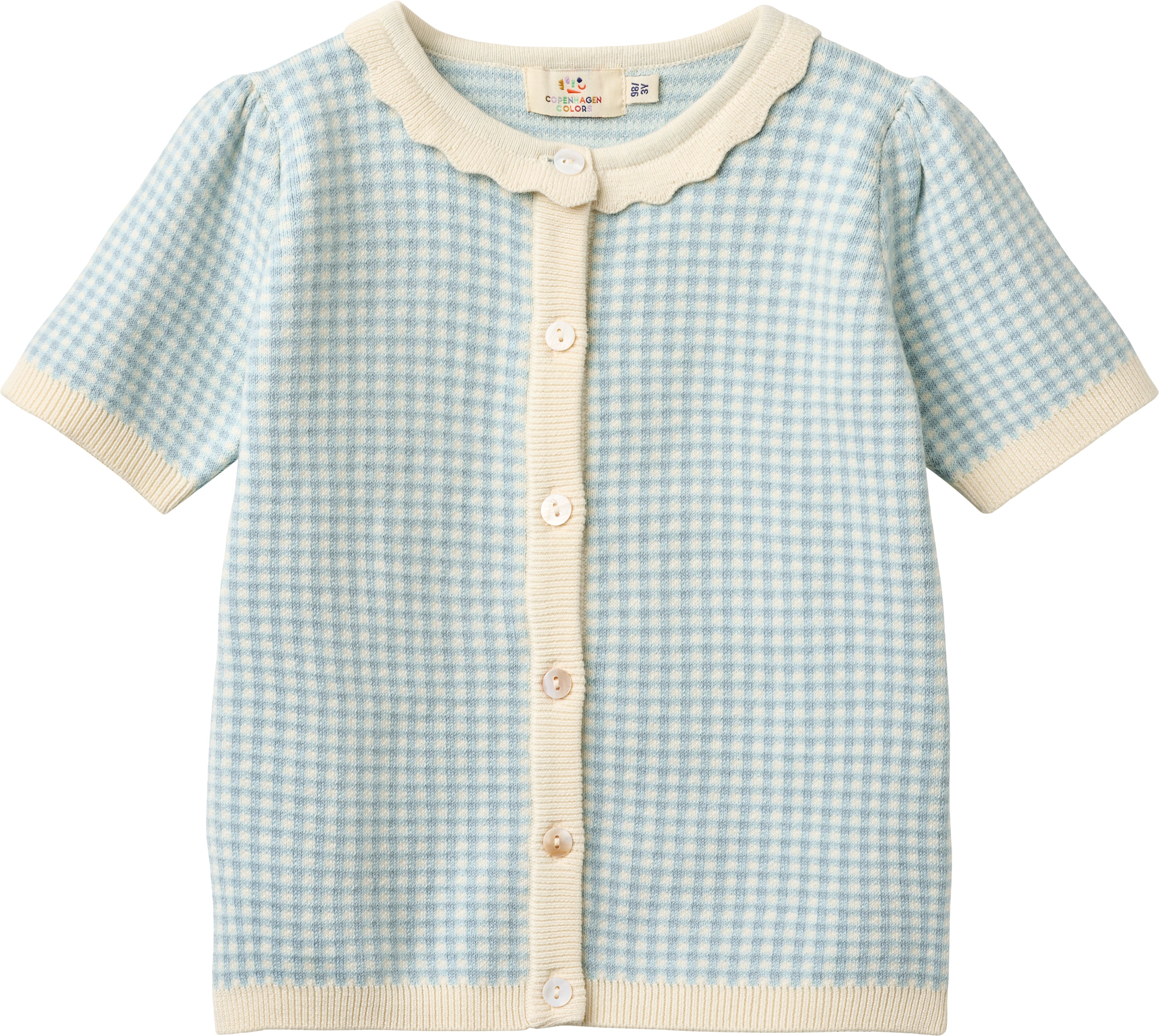 copenhagen colors check jacquard cardigan dusty blue