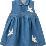 Copenhagen Colors Denim dress blue with crochet doves