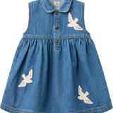 Copenhagen Colors Denim dress blue with crochet doves