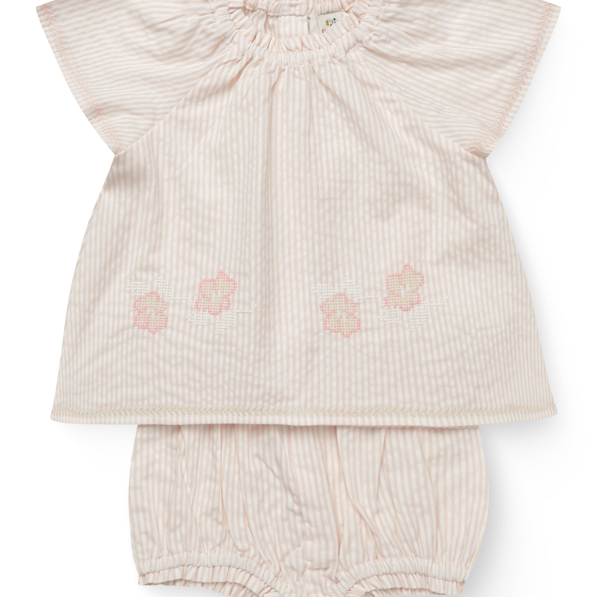 copenhagen colors seersucker baby set with embroidery pink