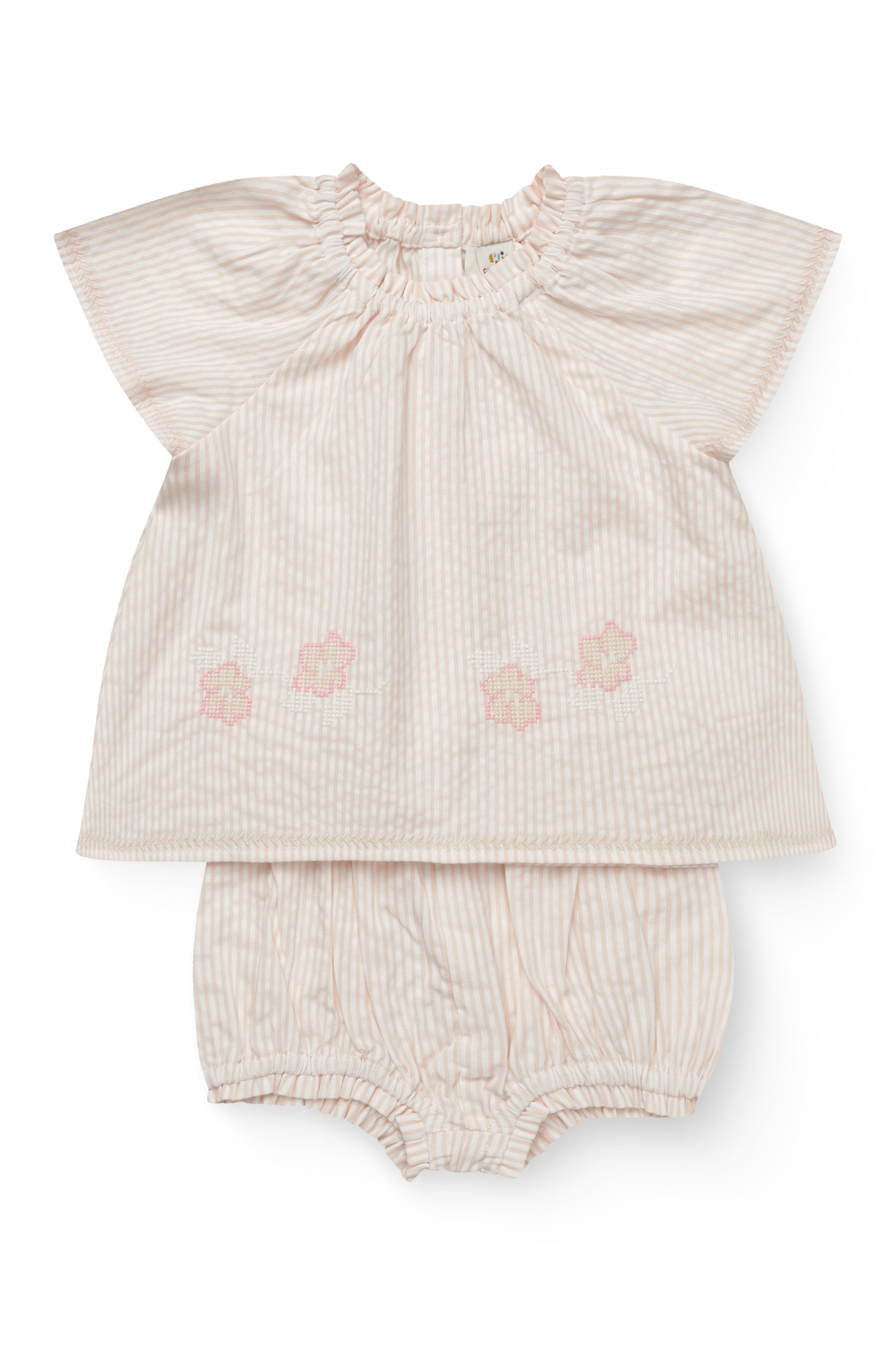 copenhagen colors seersucker baby set with embroidery pink