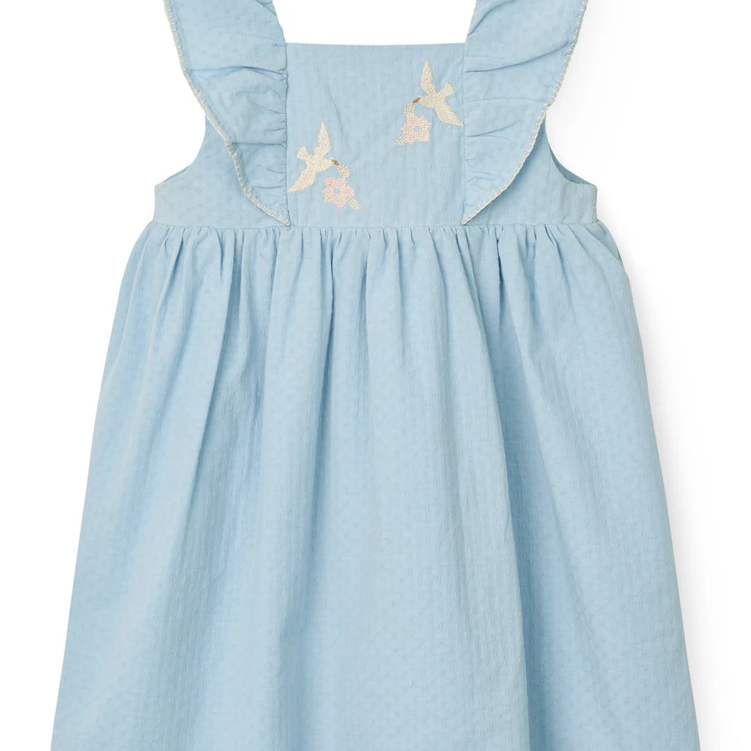 copenhagen colors dress w frill & embroidery dusty blue
