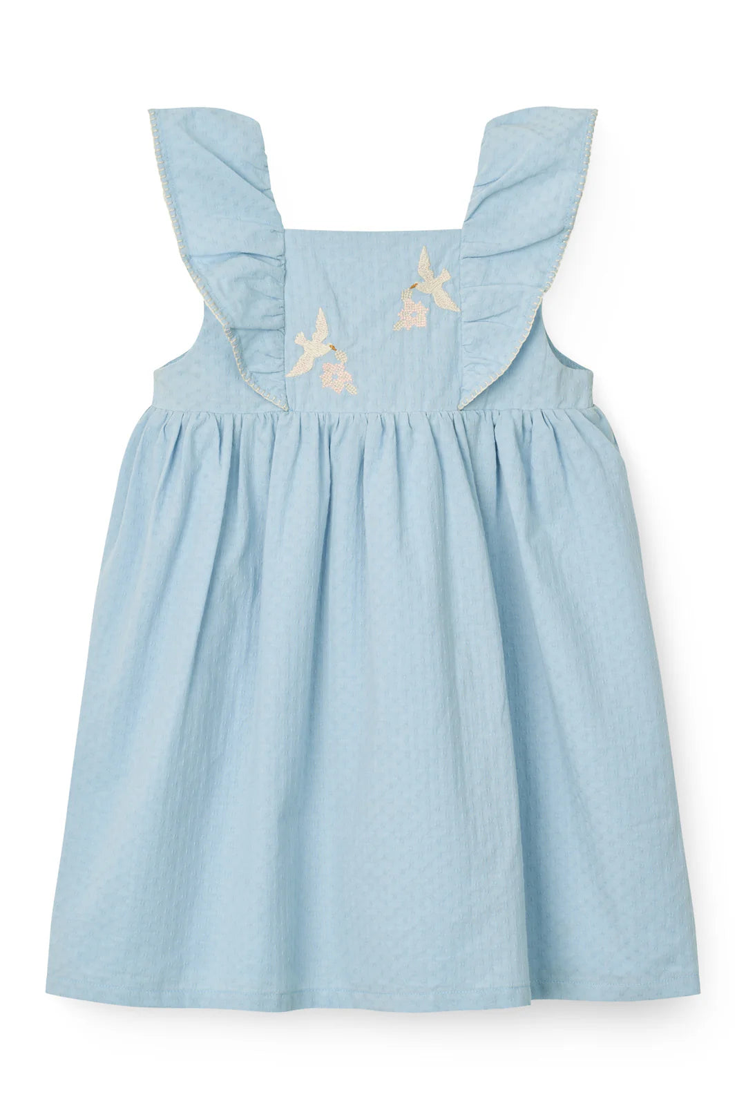 copenhagen colors dress w frill & embroidery dusty blue