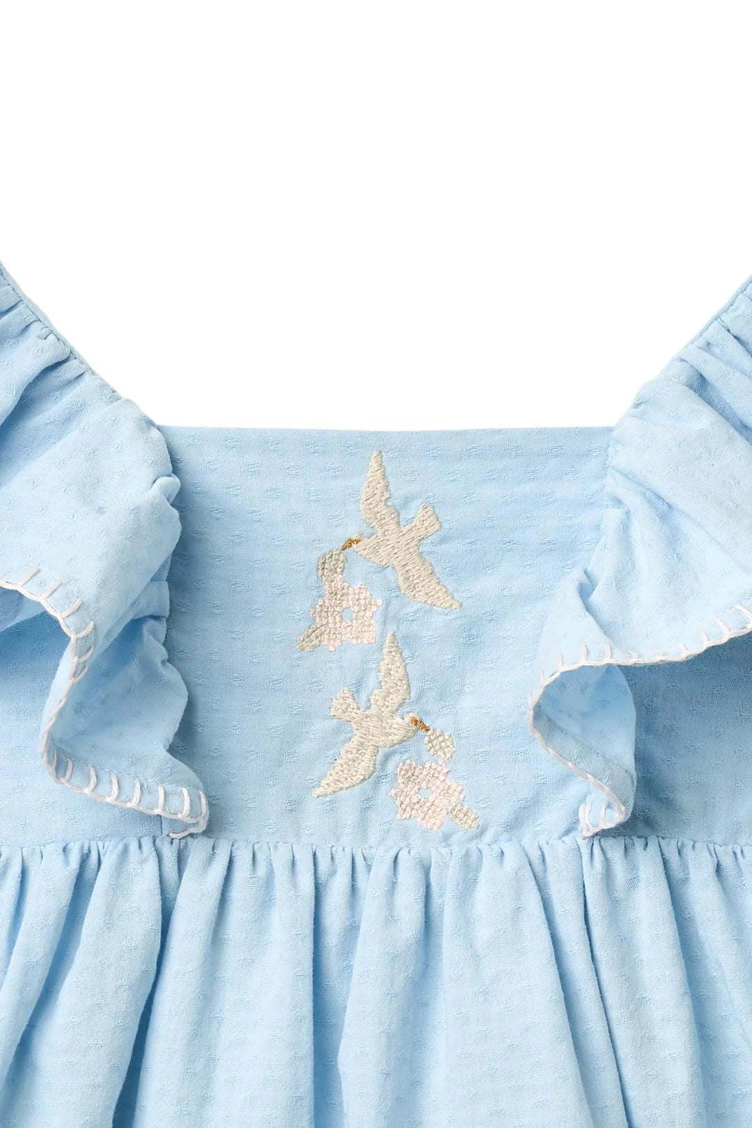 copenhagen colors geborduurde jurk met vogels blauw